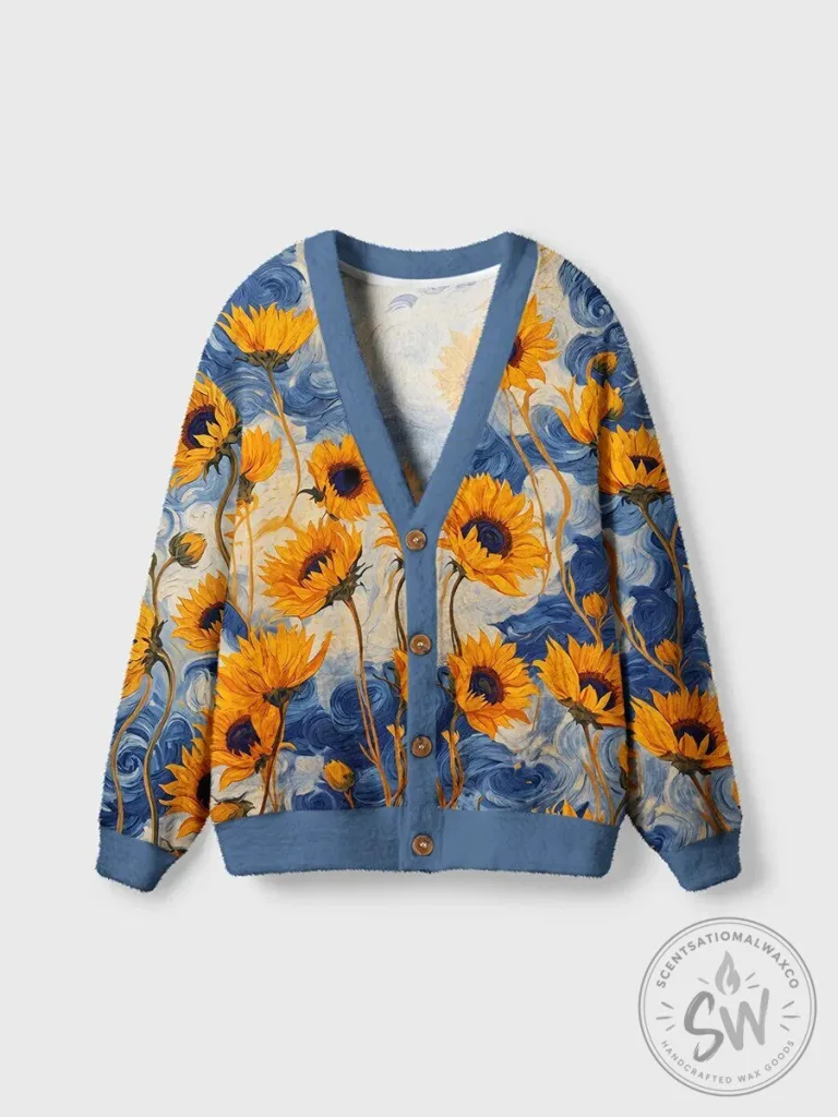 Vincent Van Gogh Sunflowers Painting Art Print Cardigan Sweater 6 Vincent Van Gogh Sunflowers Painting Art Print Cardigan Sweater