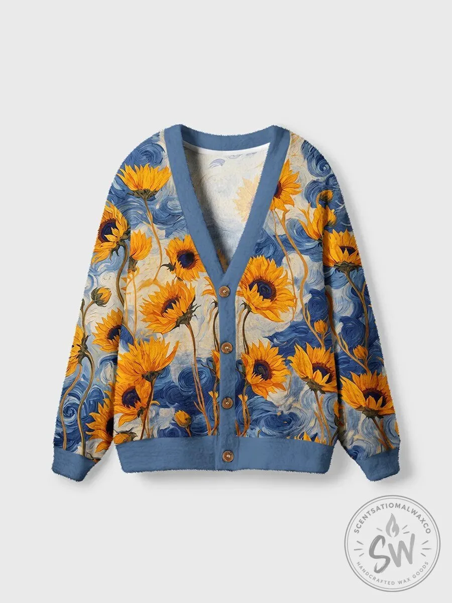 Vincent Van Gogh Sunflowers Painting Art Print Cardigan Sweater