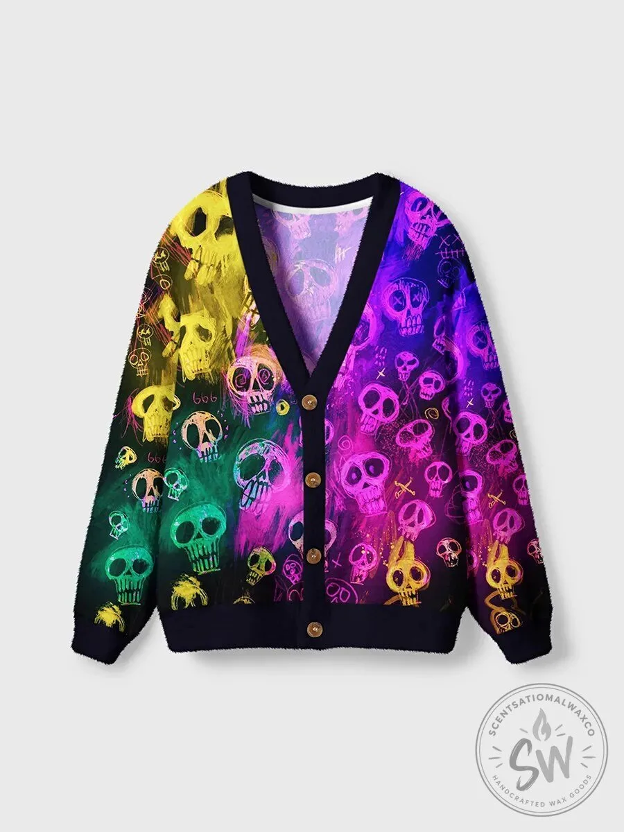 Colorful Skull Graffiti Art Unisex Cardigan Sweater