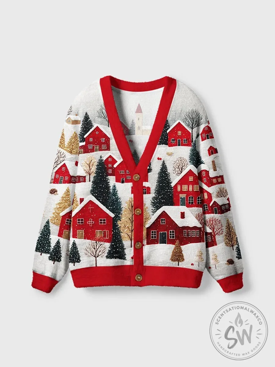 Christmas Winter Village Scene Holiday Cardigan Sweater