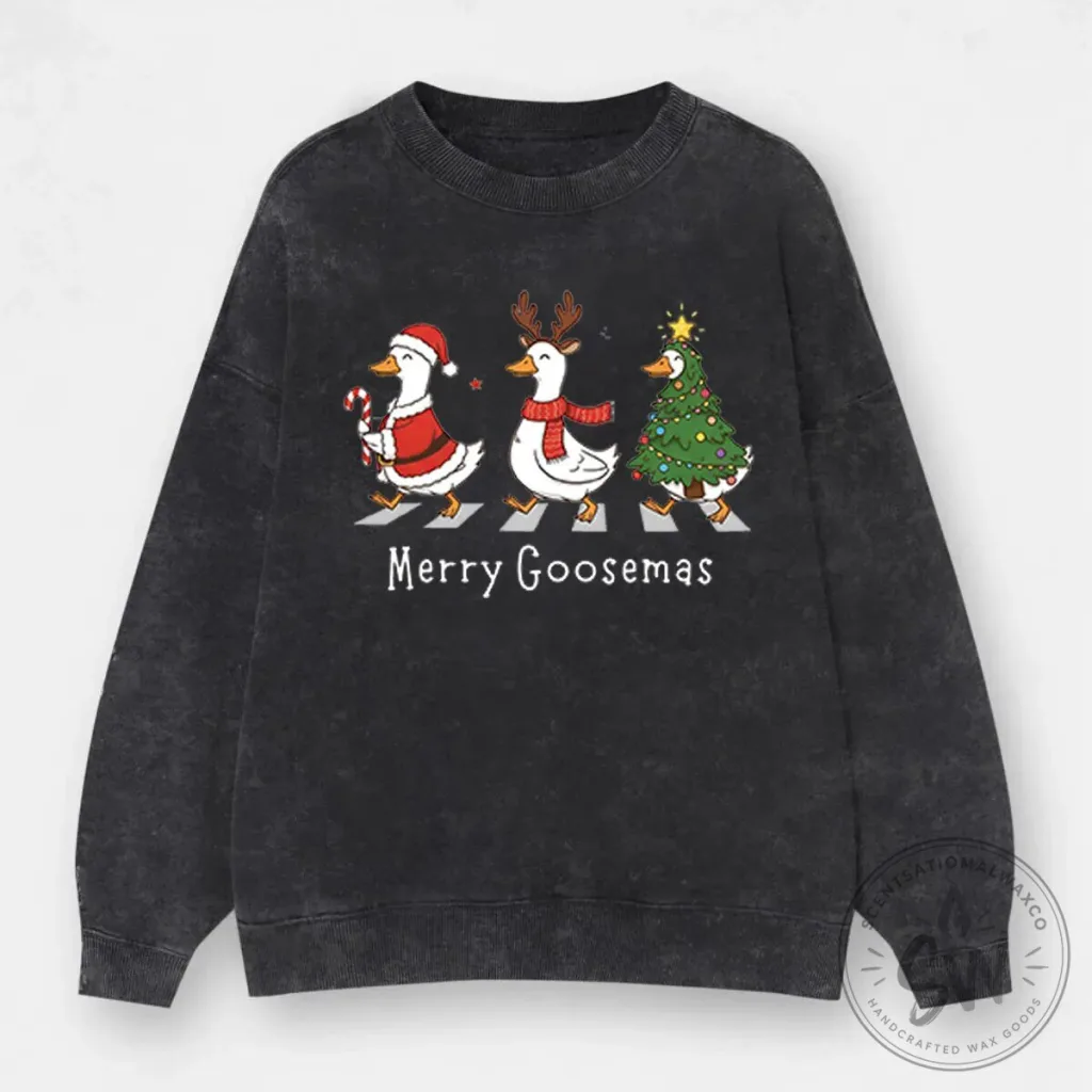 Merry Goosemas Christmas Geese Abbey Road Holiday Washed Sweatshirt Merry Goosemas Christmas Geese Abbey Road Holiday Washed Sweatshirt