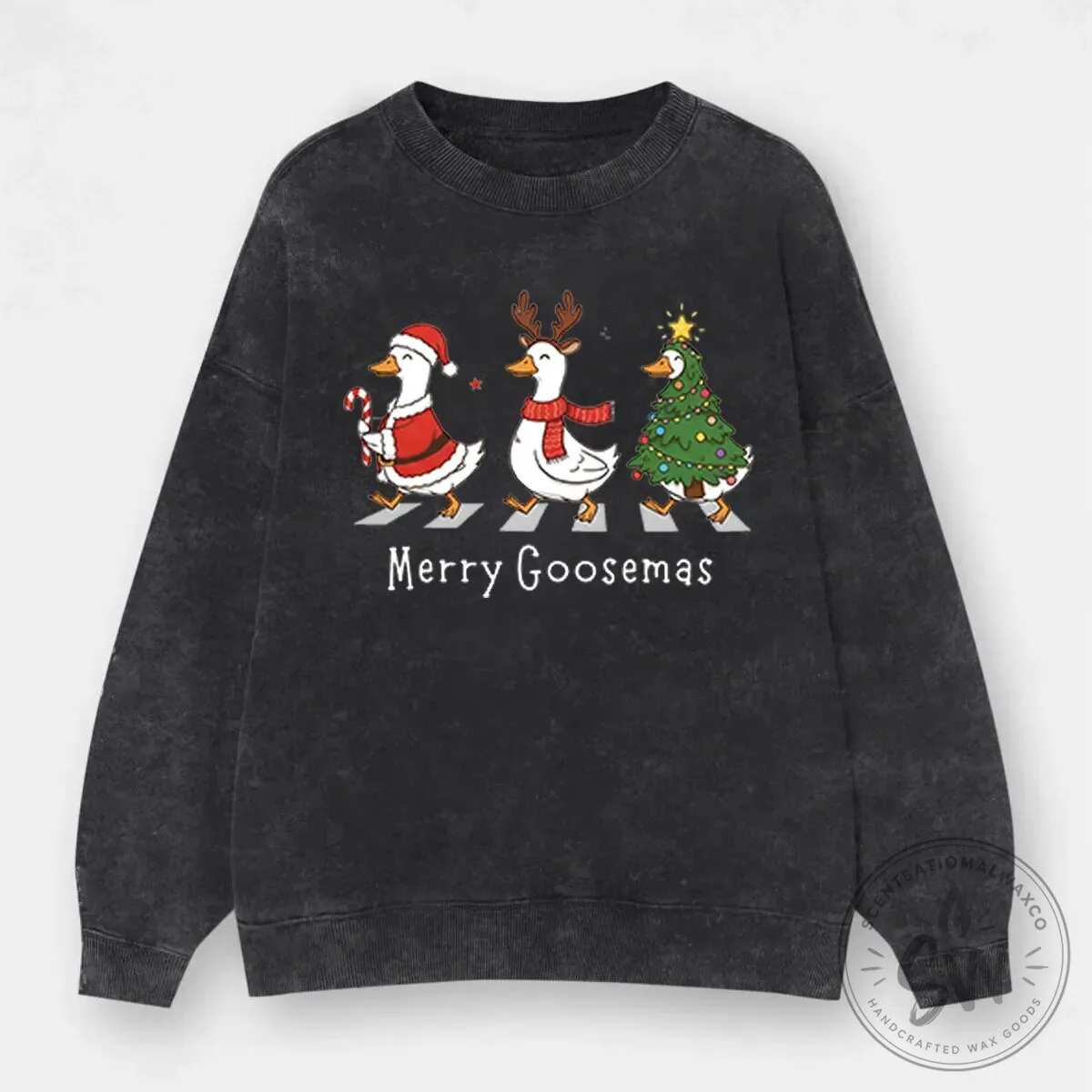 Merry Goosemas Christmas Geese Abbey Road Holiday Washed Sweatshirt