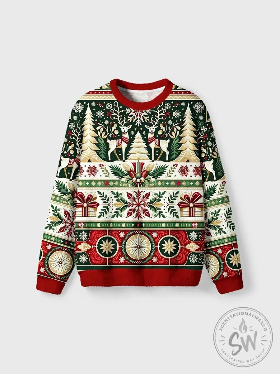 Vintage Classic Traditional Christmas Reindeer And Snowflake Holiday Sweatshirt