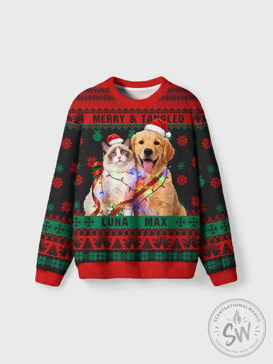 Personalized Merry and Tangled Pet Photo Ugly Christmas Sweater